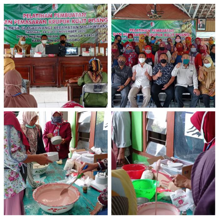 Pelatihan Pembuatan Dan Pemasaran Krupuk Kulit Pisang Di Desa Glagahwangi Kecamatan Sugihwaras