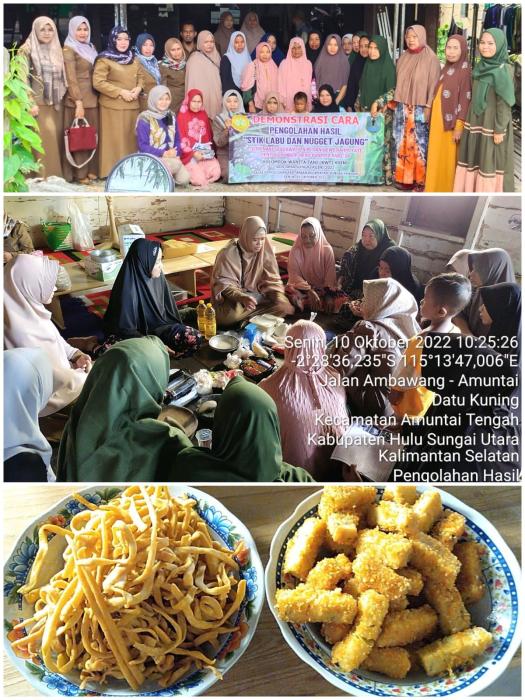 Kegiatan Demonstrasi Cara "Pengolahan Hasil Stik Labu dan Nugget Jagung" di Kelompok Wanita Tani Kuini, Desa Sungai Kuini Kecamatan Sungai Pandan Kabupaten Hulu Sungai Utara dengan Menggunakan Dana Desa 2022.