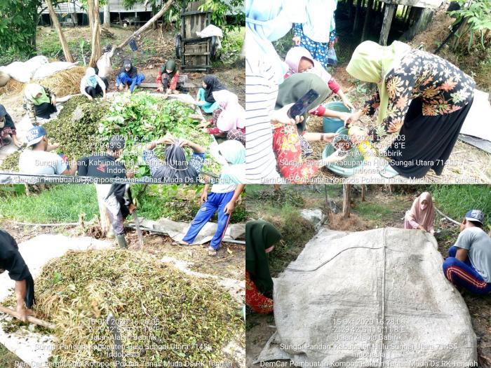 Pembuatan Kompos Sederhana dengan Sampah Hijau dan Sampah Coklat Bersama Penyuluh dan Kelompok tani Tunas Muda Ds. Rantau Karau Tengah