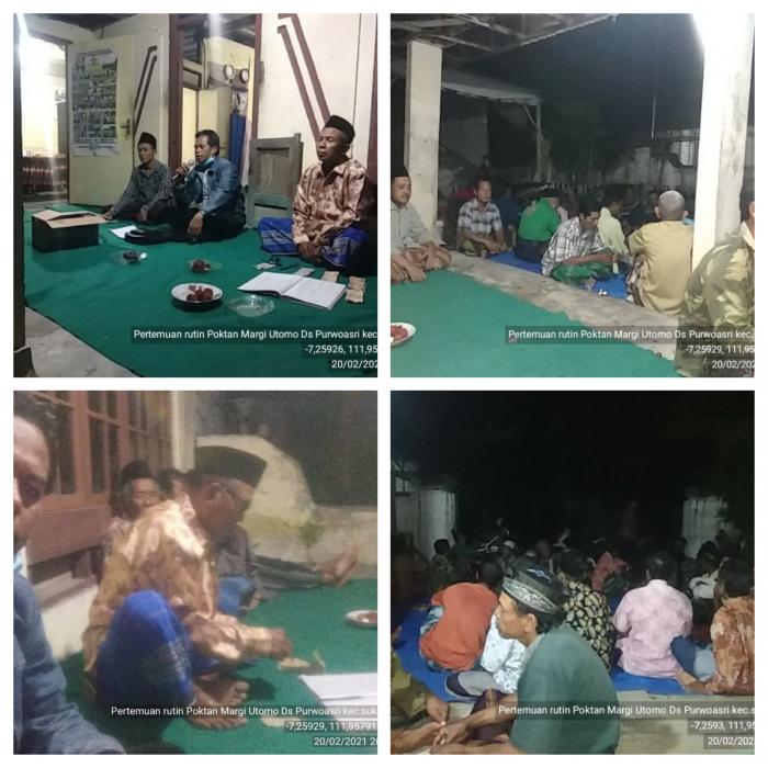 Semangat berkelompok di tengah  pandemi Covid 19 masih tinggi dengan pertemuan rutin Poktan Margi utomo Desa purwoasri Kecamatan Sukosewu 