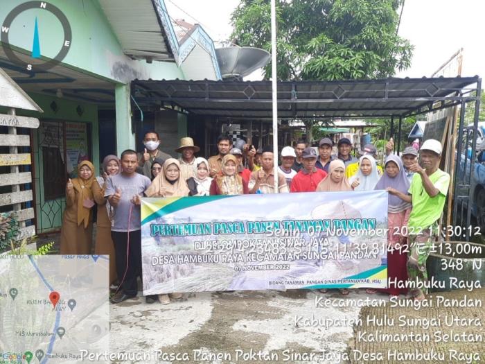 Pertemuan Pasca Panen Tanaman Pangan Pada Kegiatan Pengawasan Penggunaan Sarana Pertanian Di Poktan Sinar Jaya Desa Hambuku Raya Kec. Sungai Pandan